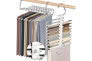 BESSLLY 9 Layers Pants Hangers Space Saving, 2 Pack Multifunctional Pant Rack Stainless Steel Closet Organizer for Pants Jeans Leggings Trousers, Antiquewhite