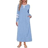 Women Cotton Long Sleeve Nightgowns Soft Button Down Sleep Shirts Full Length Night Shirts Sleepwear with Pockets