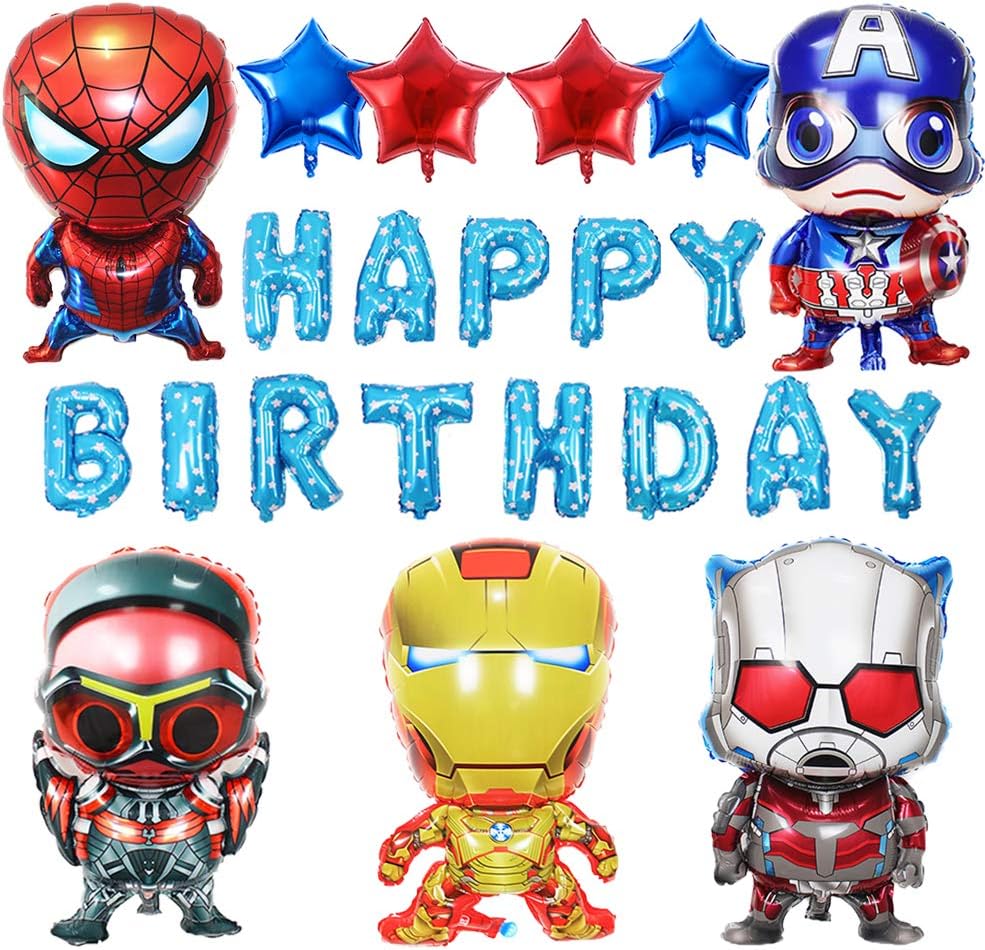 12PCS Superhero Balloons Birthday Party Supplies Set, Avengers Birthday Banner Foil Balloon for Kids Baby Shower Birthday Party Decorations