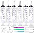6Pack 60ml Syringe for Liquid - Large Plastic Syringes Without Needle for Jello Food Thick Liquids and Irrigation Water, Lip Gloss Filling, Feeding Dogs Meds, Measuring ( 6 Pack 60 ml / cc )
