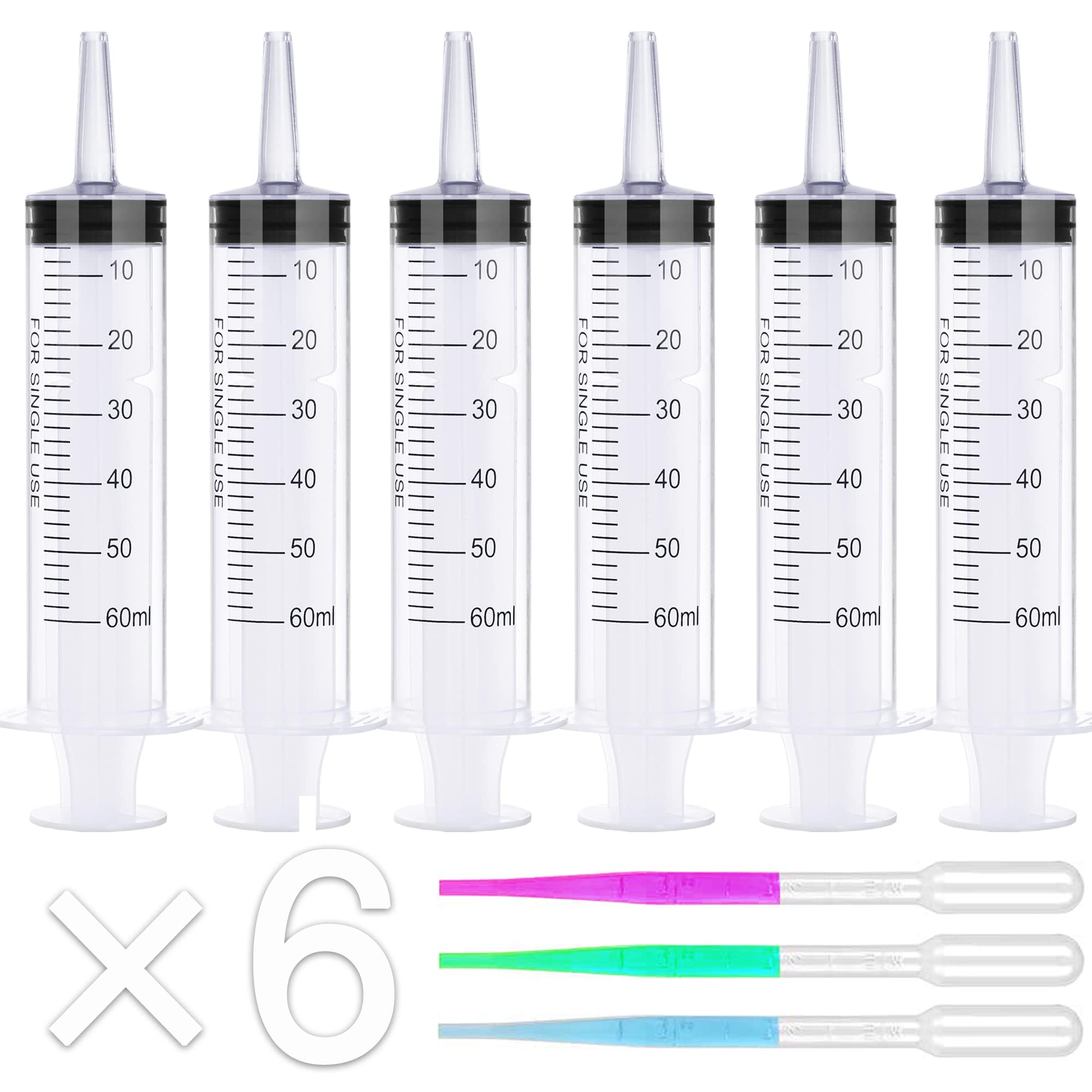 Photo 1 of 6Pack 60ml Syringe for Liquid - Large Plastic Syringes Without Needle for Jello Food Thick Liquids and Irrigation Water, Lip Gloss Filling, Feeding Dogs Meds, Measuring ( 6 Pack 60 ml / cc )