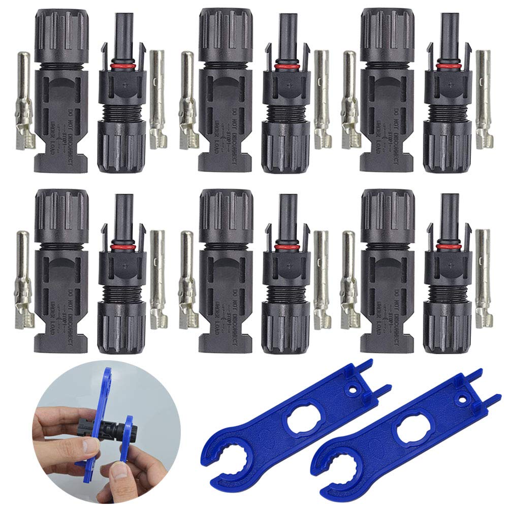 QitinDasen 6 Pairs Professional Solar Panel Cable Connector, Male Female Solar Waterproof Connector, Solar Photovoltaic Connector, with Solar Connector Spanner, for Solar Panel Photovoltaic System