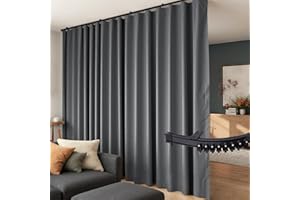 HOEFLIFE Room Divider Curtains Flexible Ceiling Tracks Set Curtain Track Ceiling Mount Blackout Curtain for Bedroom Living Room Ceiling Curtain Rod Privacy Dividers Panels W100 x H84 Grey Drape & Black Rail