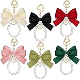 Sureio 6 Pcs Bow Keychain Wristlet for Women Cute Bow Pearl Keychain Lovely Beaded Keyring Pretty Pearl Bag Charm Accessories for Purse Backpacks Handbags Home Keys
