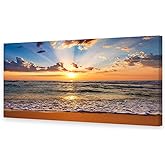 Muolunna BK1850 Wall Art Decor Large Canvas Print Picture Sunrise Ocean Beach Waves Scenery Modern Painting Artwork for Office Wall Decor Home Decoration Stretched and Framed Ready to Hang, 20x40inch