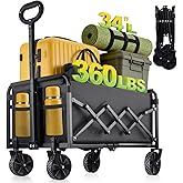 360LBS Collapsible Foldable Wagon Carts - Heavy Duty Portable Folding Utility Wagons with All-Terrain Wheels for Grocery Spor