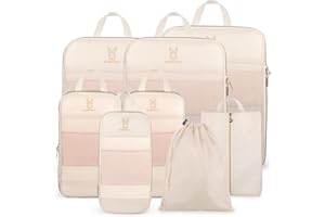 BUNNYCHILL Expandable Compression Packing Cubes for Suitcases,6 Set Lightweight Compressible Travel Packing Organizer for Carry on Suitcase,Organizer Bags Set as Travel Essentials for Women