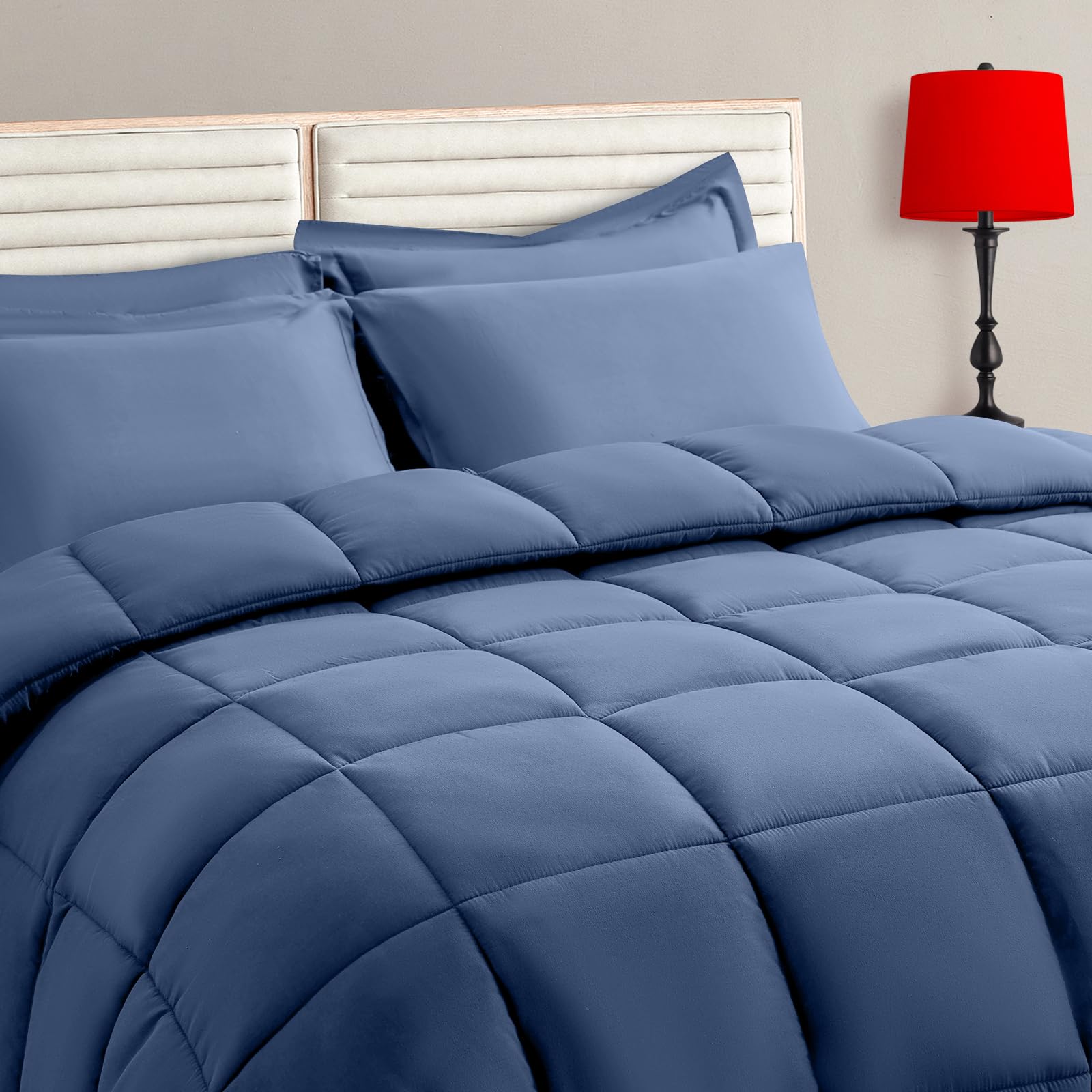 Photo 1 of TAIMIT Slate Blue Twin Size Comforter Set - 5 Pieces, Bed in a Bag Bedding Sets with All Season Soft Quilted Warm Fluffy Reversible Comforter,Flat Sheet,Fitted Sheet,1 Pillow Shams,1 Pillowcases