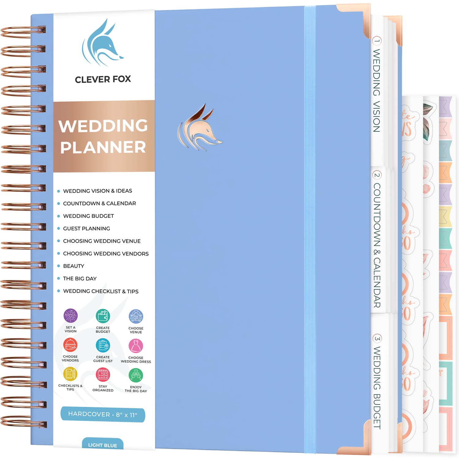 Clever Fox Wedding Planner – Notebook Organizer for Bride – Wedding Planning Binder Book with Pockets – Engagements Gift, 25.5x28cm (Light Blue)