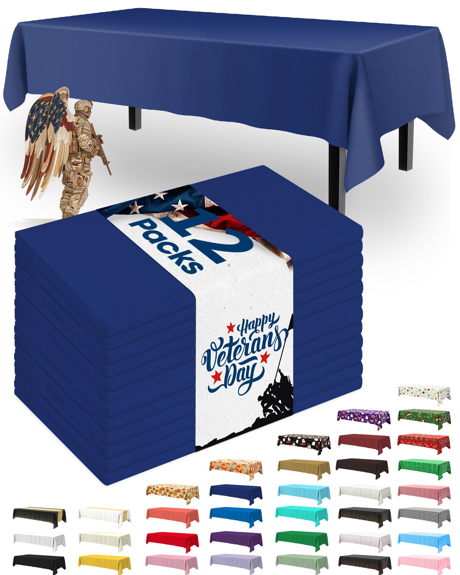 Photo 1 of **PLASTIC VERY THIN** LIGHT BLUE** Pureegg Plastic Table Cloth Disposable 12 Pack, 54 x 108 Inch Table Cloths, Graduation Decorations Class of 2026, Graduation Party, Tablecloths, Rectangle, Plastic Cover, Leakproof & Sturdy, Navy Blue