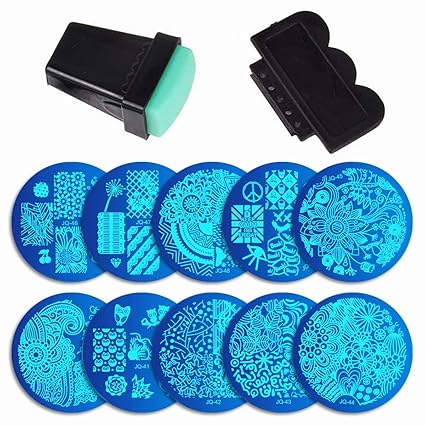 Fameza 10pcs set nail plate set Nail Plates 10 Nail Plates +1 Stamper + 1 Scraper Nail Art Image Stamp Stamping Plates Manicure Template Nail Art Tools