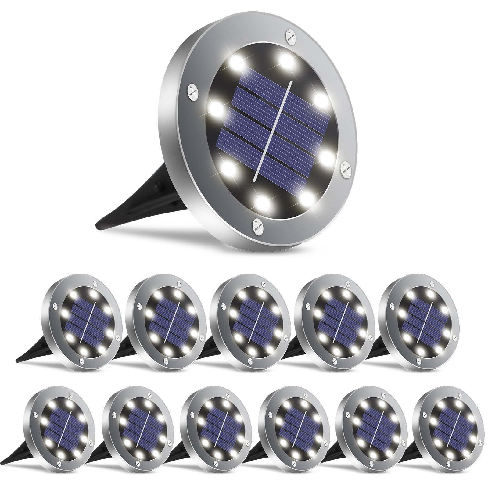 Photo 1 of Solar Lights Outdoor 12 Pack, Solar Garden Outdoor Waterproof Pathway Lights Bright In-Ground Light Outdoor Lighting Decor for Lawn, Patio, Yard, Driveway, Step and Walkway White Light