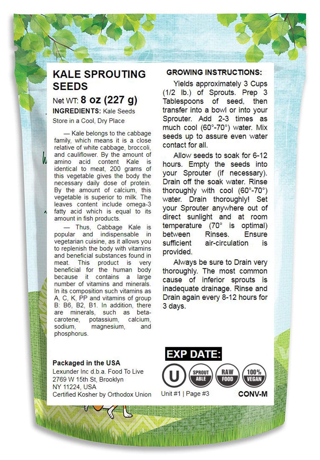 Kale Seeds, 8 Ounces - Great for Sprouting and Planting, Rich Germination Rate, Non-Irradiated, Vegan Superfood, Bulk, Grow Amazing Sprout, Microgreens and Plants for Salads, Rich in Sulforaphane: Grocery & Gourmet Food