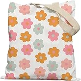 Lacosu Aesthetic Floral Danish Pastel Flower Canvas Tote Bag for Women, Cute Reusable Grocery Shopping Bag, White, 693ys-STD-A