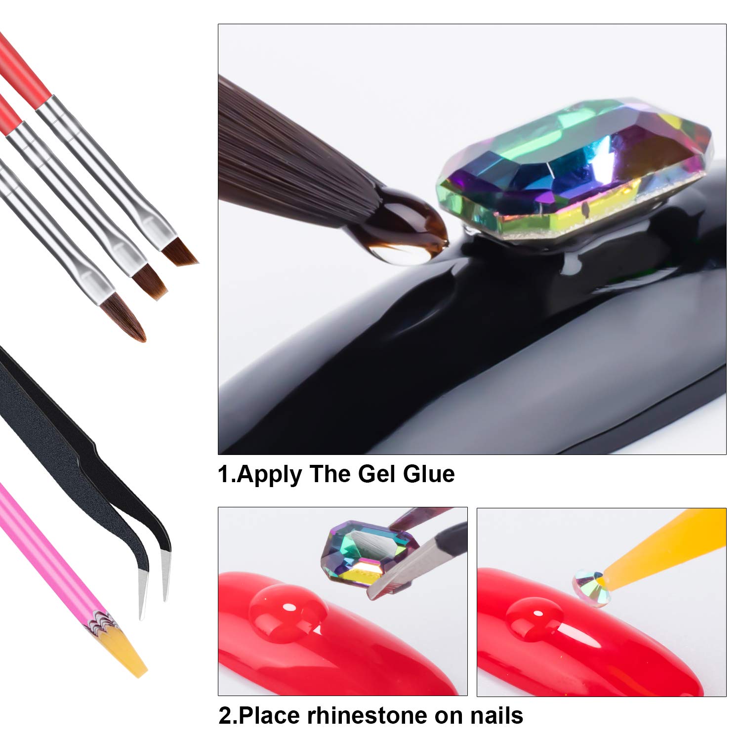 Nail Art 8ml Rhinestone Glue Gel Adhesive/2pcs + Wax Pickup Pen Tools for Gem Stones Jewelry Diamond Beads (LED Lamp Cure Needed) + LED Glue Brush Tools/3pcs by GADGETS ENTREPOT: Beauty