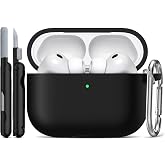R-fun for AirPods Pro 3 Case Soft Silicone Protective Cover, Black | Compatible with Apple AirPods Pro 3rd Generation with Keychain &amp; Cleaner Kit, Wireless Charging Compatible