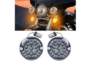 AUDEXEN 3-1/4 Inch Front Led Turn Signal Flat Smoke Lens 1157 Base Amber Lamp Compatible with Harley Motorcycle Road Glide Ro