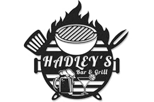 Custom BBQ Bar & Grill Sign, Personalized Grilling BBQ Sign Metal Wall Art, Customized Kitchen Patio Backyard & Man Cave Wall