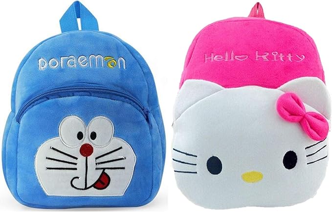 DZert Kids H-Kitty-Dormon Velvet Soft Plush Backpack for 2 to 5 Years Age - Pack of 2