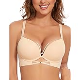 Upushall Push Up Padded Bras for Women Add 2 Cups Plunge T Shirt Everyday Bra Seamless Underwire Support