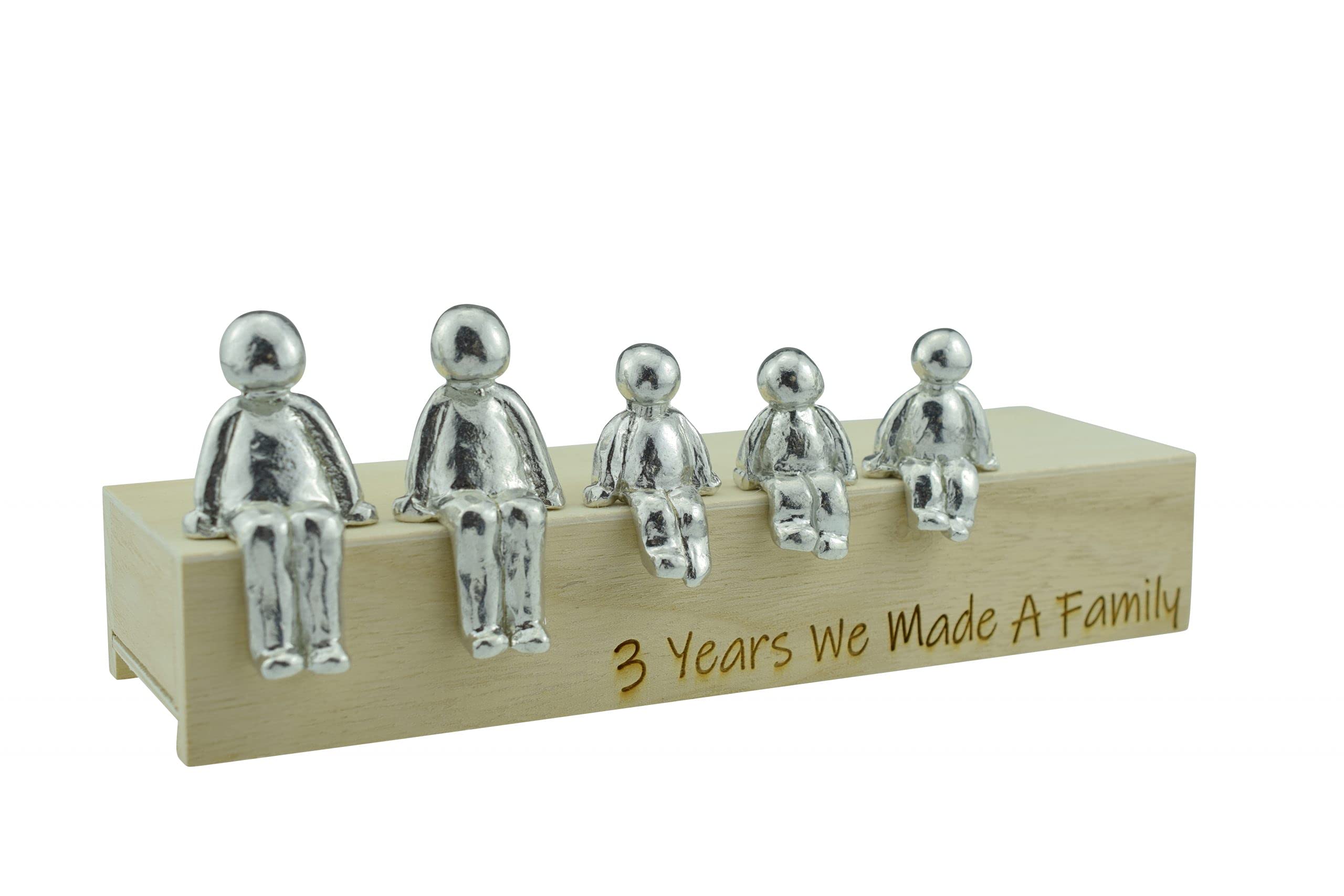 Pirantin 3rd Anniversary Idea - 3 Years We Made A Family Metal Ornament - Choose Your Family Combination Box & Woodgrain May Vary(3 Children)