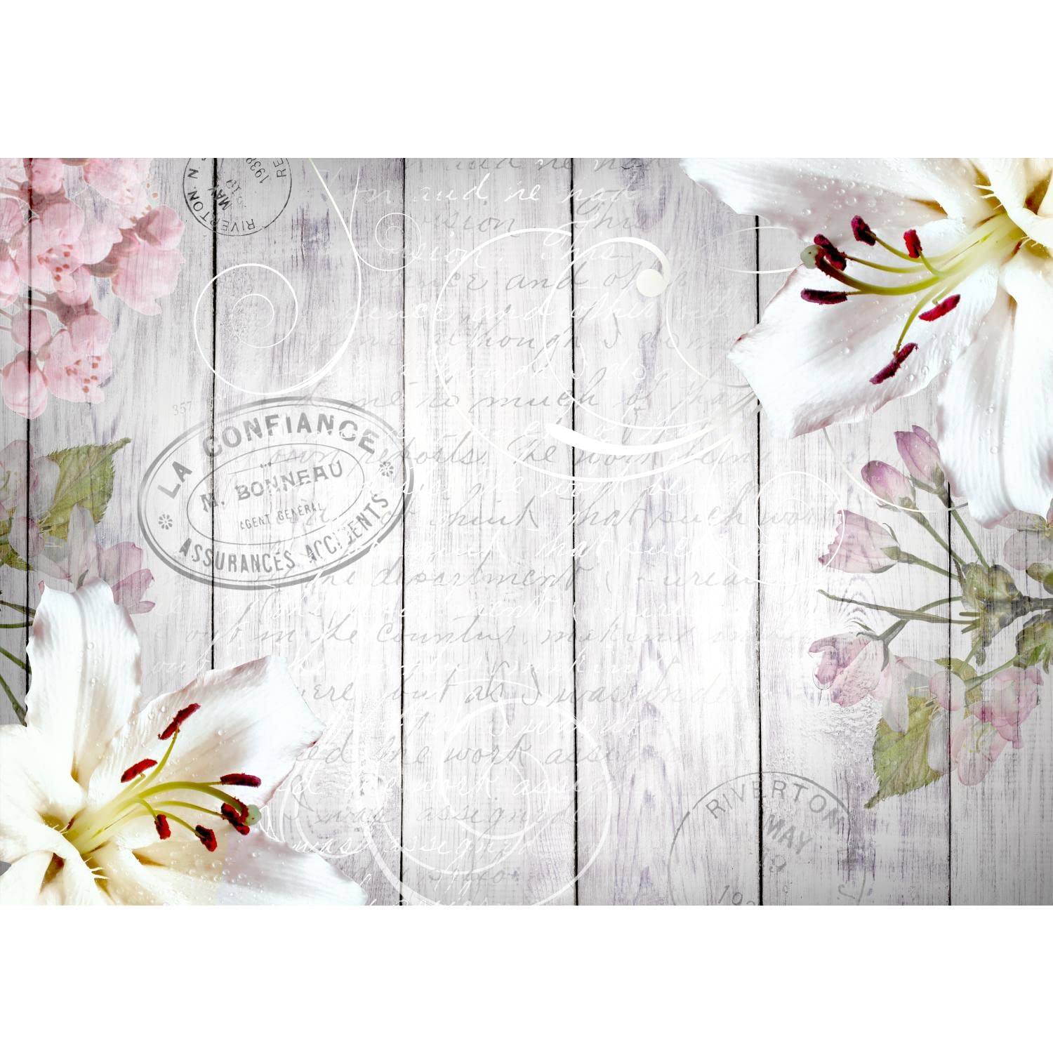 Runa Art Photo Wallpaper Flowers Vintage Lillien 352 x 250 cm Non-Woven Wall Art XXL Moderne Living Room Bedroom Gray 9117011a