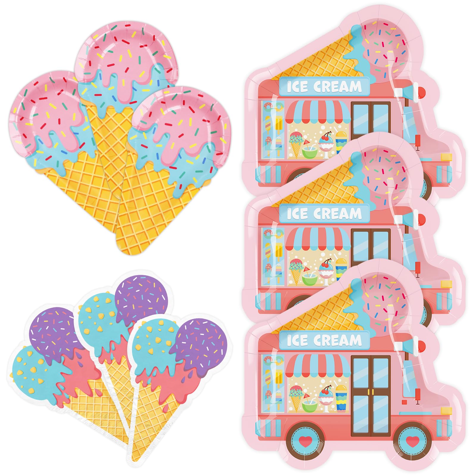 Ice Cream Party Supplies Kit for 20: Ultimate Bundle with Vibrant Dinner Paper Plates Dessert Plates and Napkins - Ice Cream Birthday Party Decorations