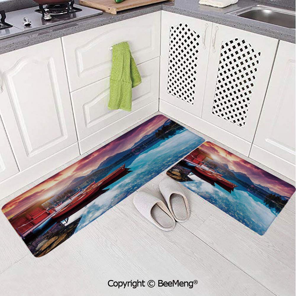 2 Piece Anti Skid Mat For Bathroom Rug Bathroom Decor Lake House Decor Peaceful Mountain Lake With Majestic Sky And Mountains In South Asia Romantic View Photo Multi 16x24in 18x53in Amazon In Home Kitchen