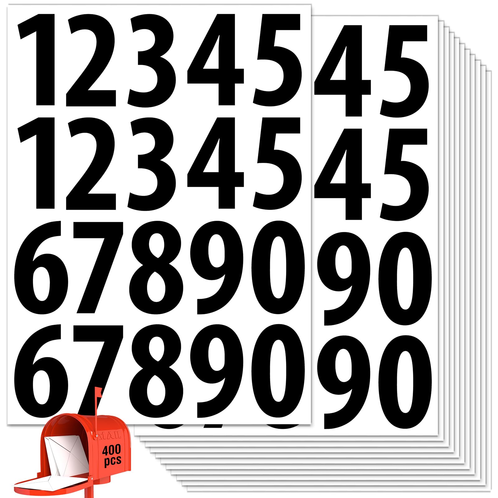 Photo 1 of 400 PCS Number Stickers, 2" Waterproof Mailbox Number Label, Consecutive Numbers 0-9, Self-Adhesive and Residue-Free, Ideal for Mailboxes, Storage Boxes, Organizers, Cabinets and More