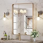 LOAAO 22”X30” Gold Bathroom Mirror, Rounded Rectangle Gold Frame Mirror, Brushed Gold Bathroom Vanity Mirror Wall-Mounted, Anti-Rust, Hangs Horizontally or Vertically