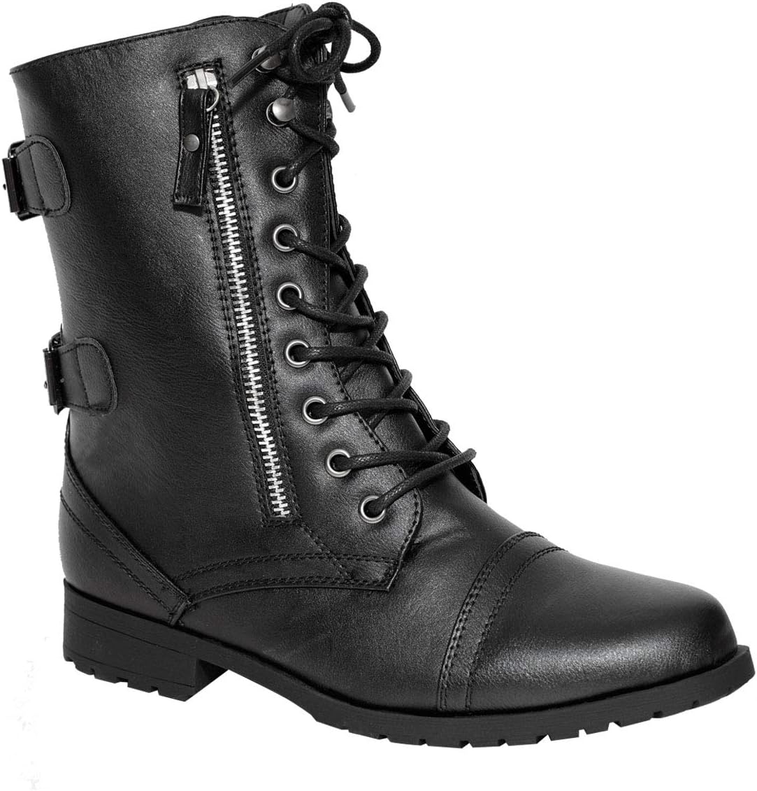 Womens Ladies Army Combat LACE UP Zip Grunge Military Biker Trench Punk Goth Ankle Boots Shoes Size
