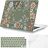 iLeadon Compatible for MacBook Air 13 inch Case 2025 2024-2022 M4 M3 M2 Model A3240 A3113 A2681, Protective Floral Hard Shell Cover for MacBook Air M4 13 inch Case (Green)