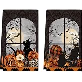 Artoid Mode Black Cat Moon Halloween Kitchen Towels Set of 2 18x26 Inch | Pumpkin Bats Trick Or Treat Hand &amp; Dish Towels,Ultra Absorbent,Seasonal Farmhouse Decoration
