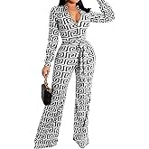 Xinlees Elegant Jumpsuits For Womens Casual Turtleneck Long Sleeve Stripes Stretchable Bandage Wide Leg Long Pants Rompers