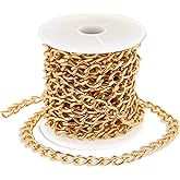 16.4ft Gold Chain for Crafts, Gold Chain Roll, 10x6.5mm Golden Plated Aluminum Curb Chains, Twisted Link Roll for Jewelry Making