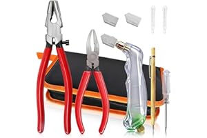 10pcs Heavy Duty Glass Cutting Tool Kit, Curve Jaw Glass Running Pliers Breaker Grozer Pliers, Pencil Style Oil Feed Carbide 