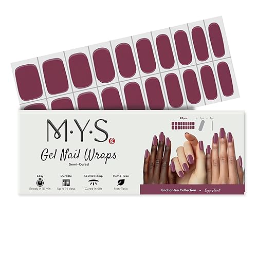 MYSc Gel Nail Wraps (Egg-Plant), Semi-Cured Gel Nail Wraps, 20 UV Gel Strips for a Long-Lasting, Salon-Quality Manicure at Home, Easy to Apply, No Smudges, Easy to Remove, Works with Any UV Lamp