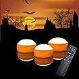 3 Pack Halloween Pumpkin Lights with Remote and Timer, Bright Flickering Battery Operated LED Light Flameless Candle Set for Pumpkin Décor Jack-O-Lantern Halloween Party Home Decorations, Orange Color