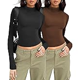 Zeagoo Womens Long Sleeve Shirts Mock Neck Turtleneck Slim Fitted Basic Crop Tops 2024 Fashion Casual T-Shirts