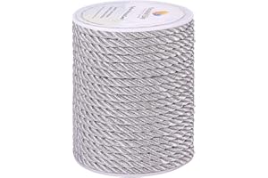 PH PandaHall 18 Yards 5mm Twisted Cord Trim 3-Ply Twisted Cord Rope Nylon Crafting Cord Trim Thread String for DIY Craft Making Home Decoration Upholstery Curtain Tieback, Silver