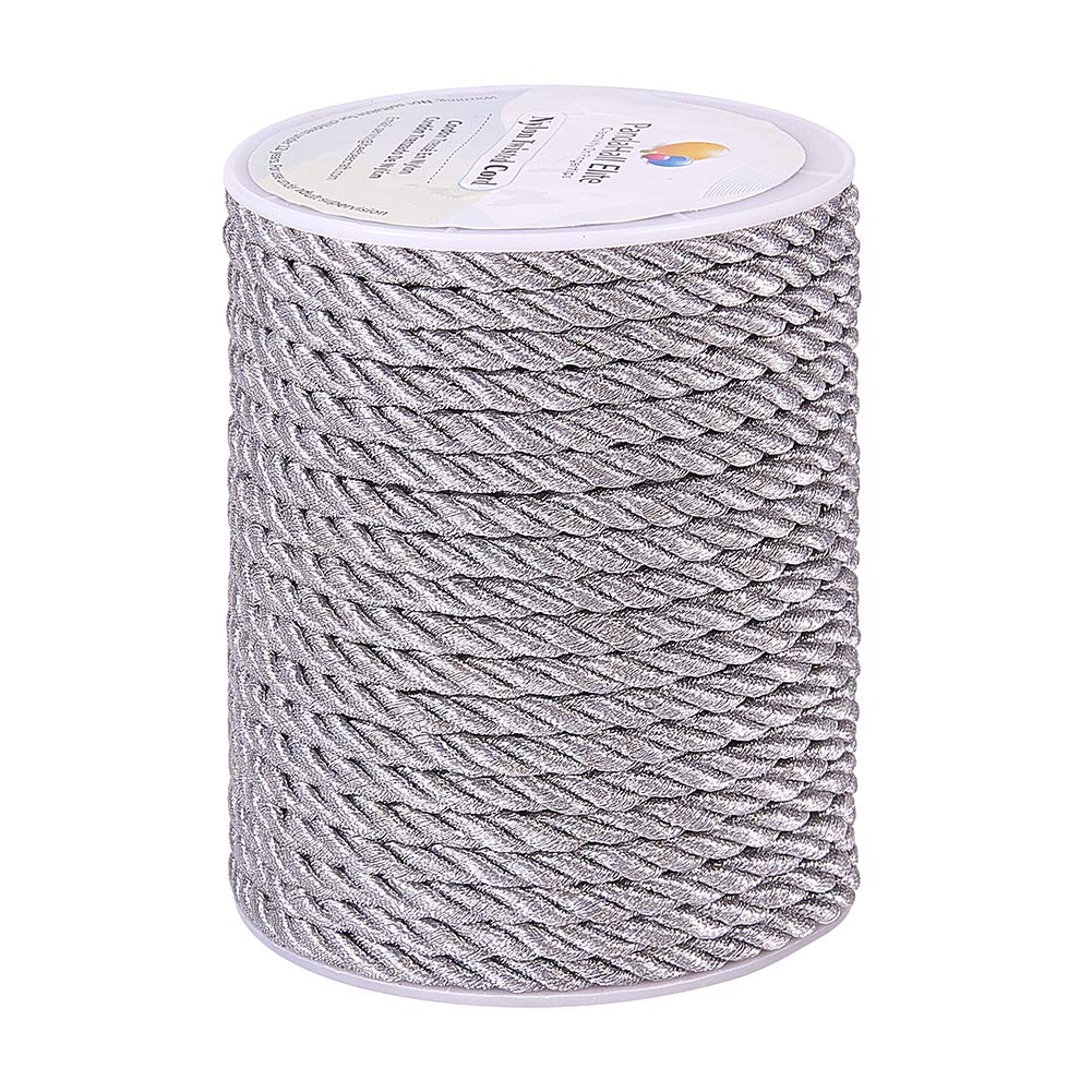 PH PandaHall 18 Yards(16.4m) 5mm Twisted Cord Trim 3-Ply Twisted Cord Rope Silver Nylon Crafting Trim Thread String for Curtain Tieback Gift Bags Rope Handles Handbags Handles DIY Craft Making