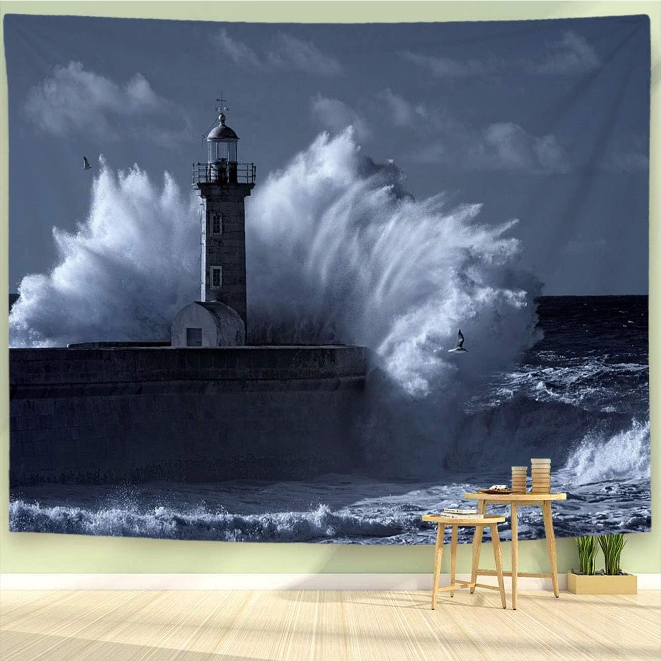 BEIVIVI Lighthouse Tapestry,Colorful Art Design Tapestry,Infrared Stormy Lighthouse
