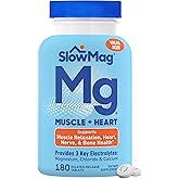 SlowMag Muscle &amp; Heart Magnesium Chloride Supplement with Calcium, 180 Count, Supports Muscle Relaxation, Heart, Nerve &amp; Bone Health, High Absorption