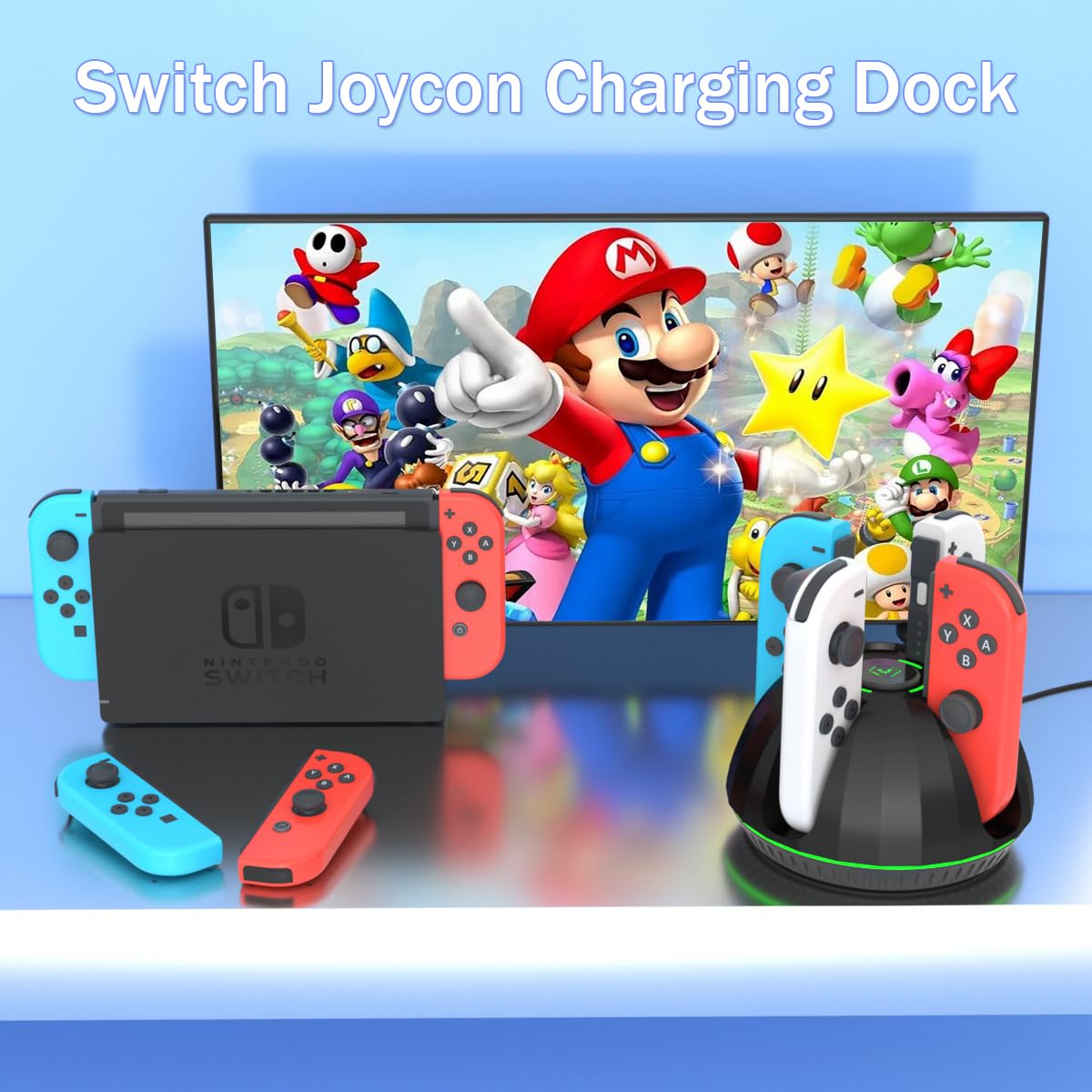 Switch Controller Charger for Nintendo Switch Joy Con,Charging Station for 4 Nintendo Joycons Controller with Led Indication,Joy Con Charging Dock Stand with USB Type C Charging Cable