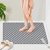 OTHWAY Large Shower Mat, 35"x 24" TPE Shower Mat Non Slip, Heavy Shower Floor Mat with Drain Holes and Suction Cups, No Odor Shower Mats for Inside Shower for Elderly Kids Bathroom(D-Grey)