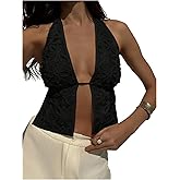 MakeMeChic Women's Floral Textured Halter Top Sleeveless Tie Back Elegant Cami Crop Tops
