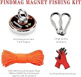 FINDMAG Magnet Fishing Kit 500 LB Neodymium Round Magnet 60mm 65ft Rope view 2