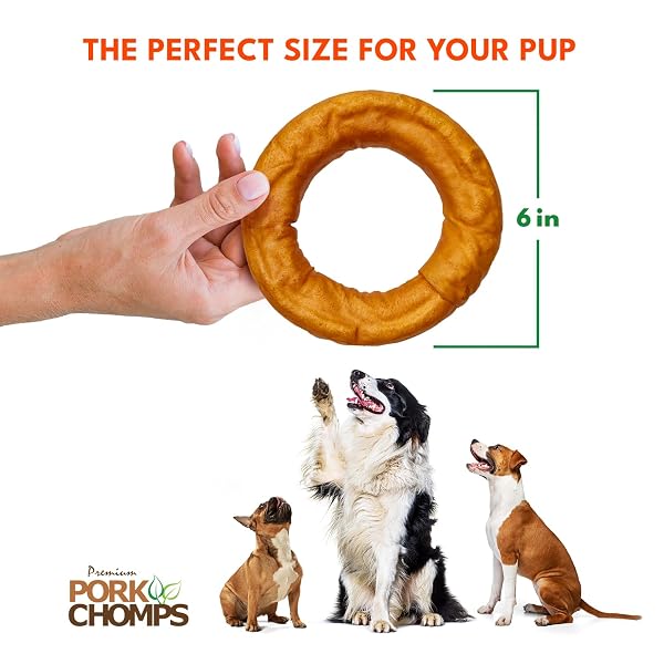 PORK CHOMPS ROASTED PORK SKIN DOG CHEW, 6-INCH BAGEL, 1 COUNT