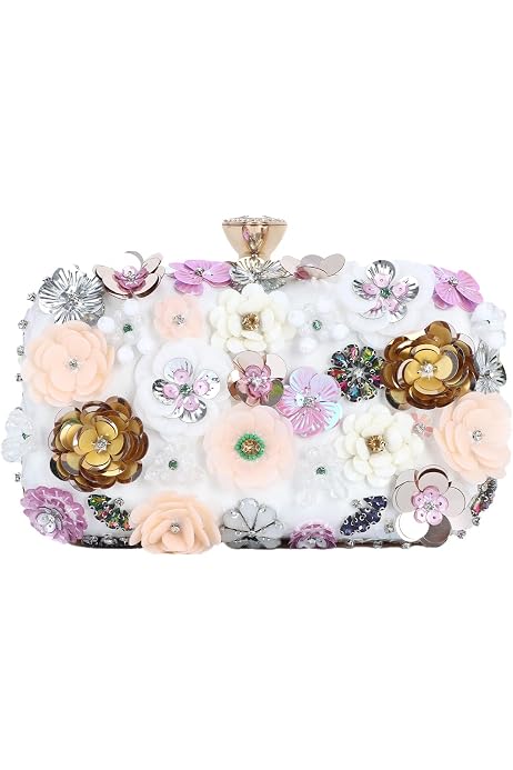 Women's Floral Clutch Purse With Detachable Chains & Matching Earrings Set - Wedding, Party, Prom