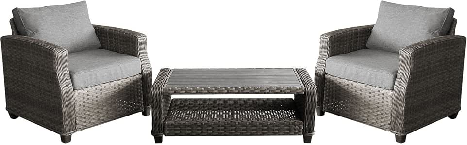 3 piezas. Set ratán mesa con polywood mesa placa, 110 x 55 x H40 cm + 2